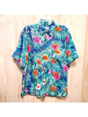 Vintage 100% Silk Hawaiian Flower Palm Button Down Unisex